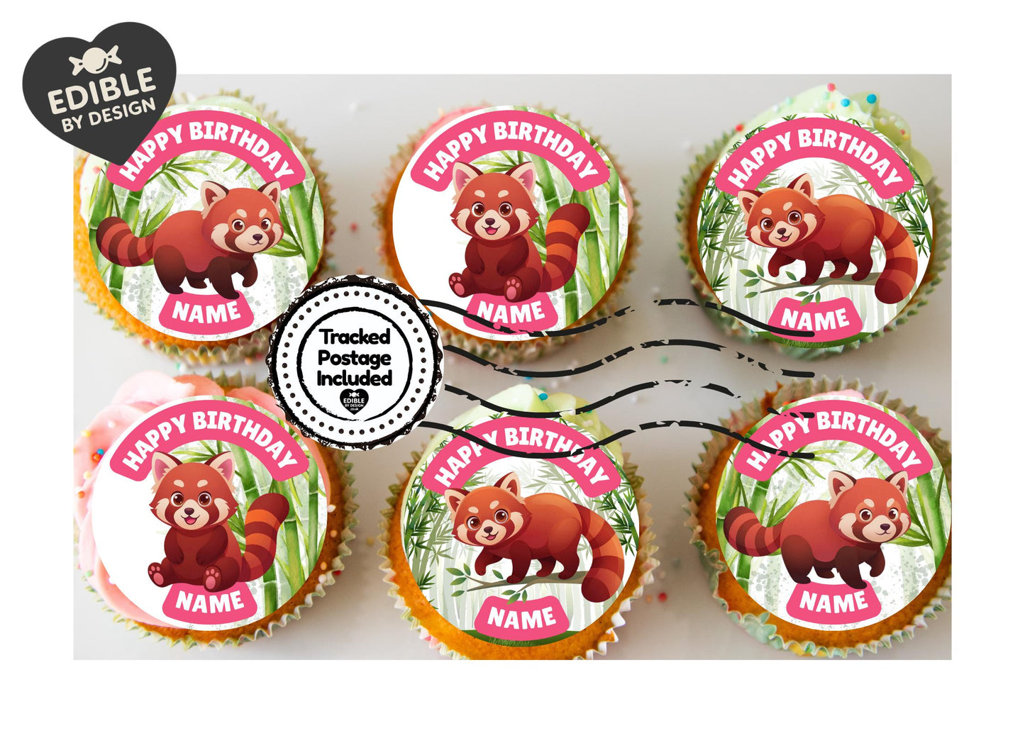 Red Panda Bamboo Theme Birthday Cake Toppers matching Invitations Stickers Balloon Party Pack