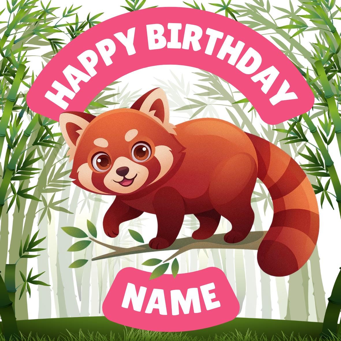 Red Panda Bamboo Theme Birthday Cake Toppers matching Invitations Stickers Balloon Party Pack