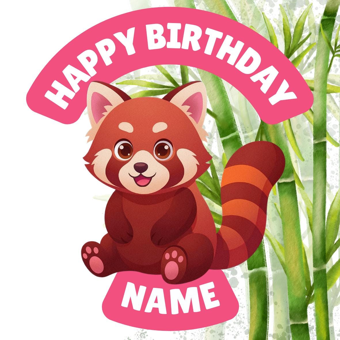 Red Panda Bamboo Theme Birthday Cake Toppers matching Invitations Stickers Balloon Party Pack