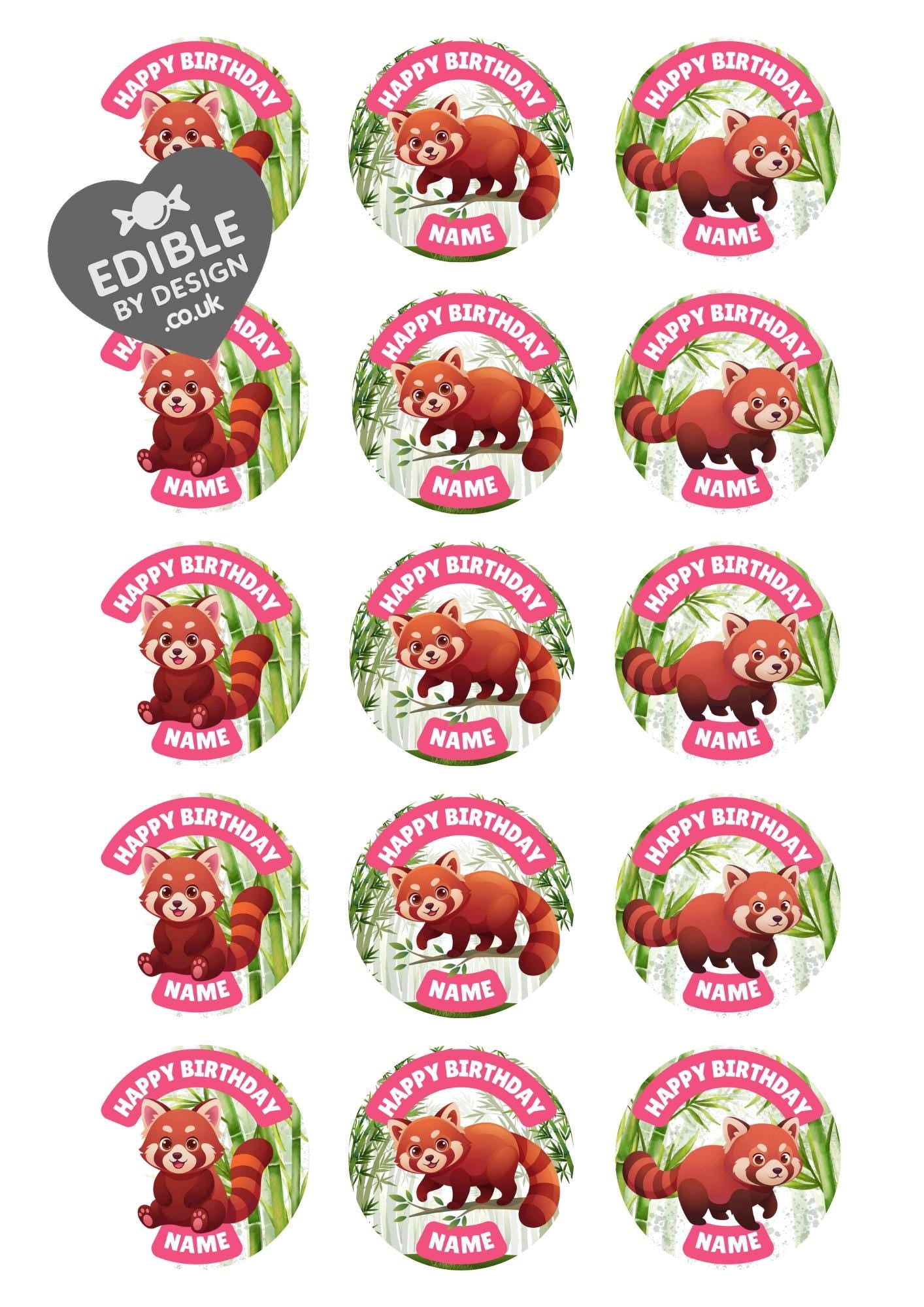 Red Panda Bamboo Theme Birthday Cake Toppers matching Invitations Stickers Balloon Party Pack