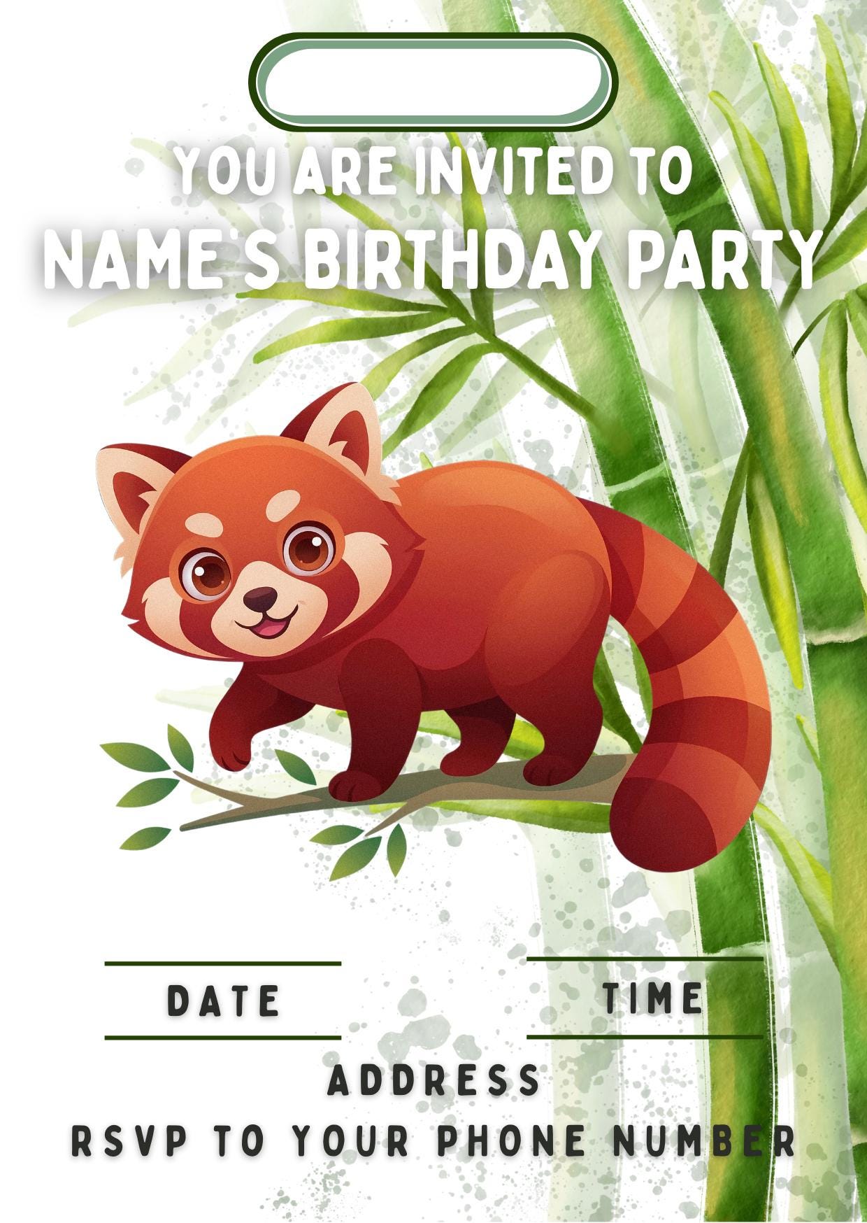 Red Panda Bamboo Theme Birthday Cake Toppers matching Invitations Stickers Balloon Party Pack