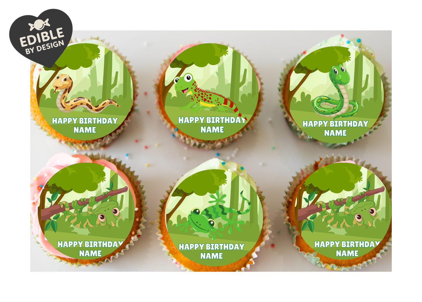 Reptile Snake Theme Birthday Cake Toppers Edible matching Invitations Stickers Balloon Party Pack