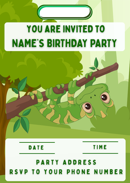 Reptile Snake Theme Birthday Cake Toppers Edible matching Invitations Stickers Balloon Party Pack