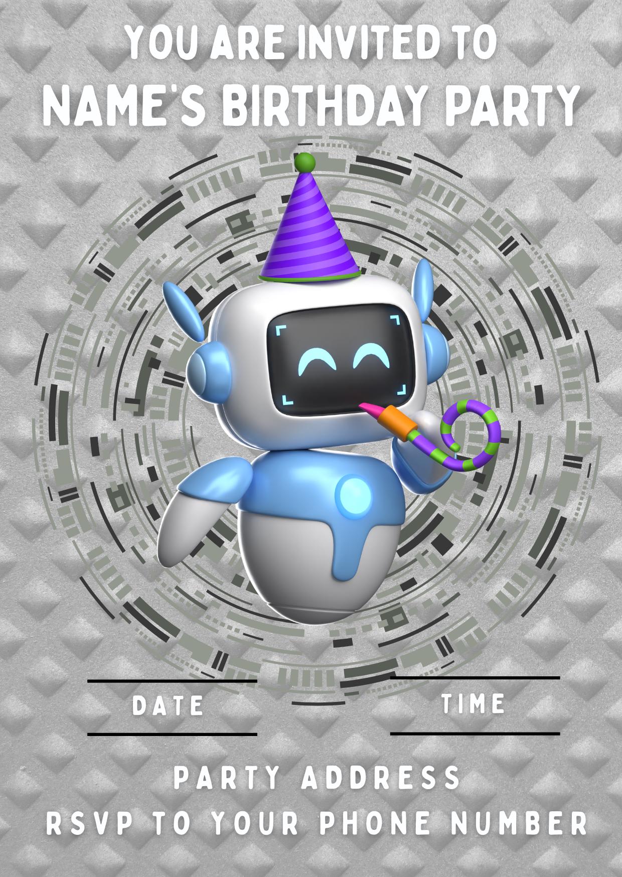 Robot Theme Birthday Cake Toppers Edible Circles Personalised Name and Age Matching Stickers Balloon Invitations Pack