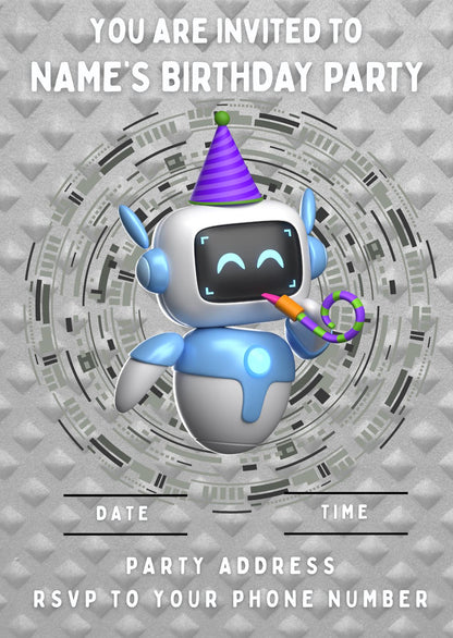 Robot Theme Birthday Cake Toppers Edible Circles Personalised Name and Age Matching Stickers Balloon Invitations Pack