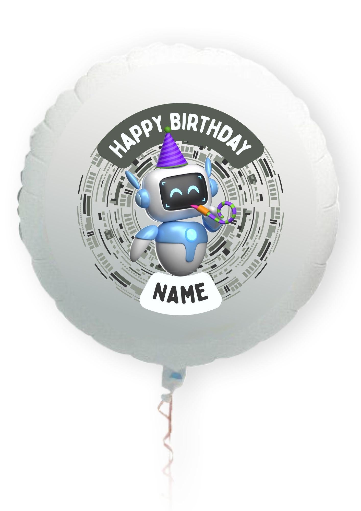 Robot Theme Birthday Cake Toppers Edible Circles Personalised Name and Age Matching Stickers Balloon Invitations Pack