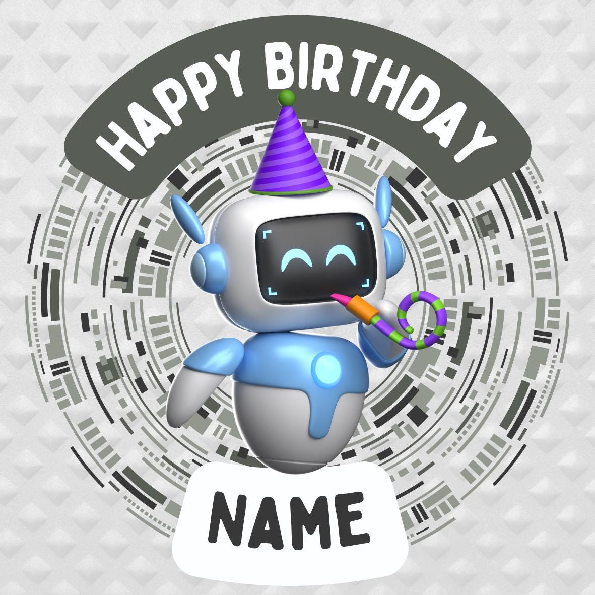 Robot Theme Birthday Cake Toppers Edible Circles Personalised Name and Age Matching Stickers Balloon Invitations Pack