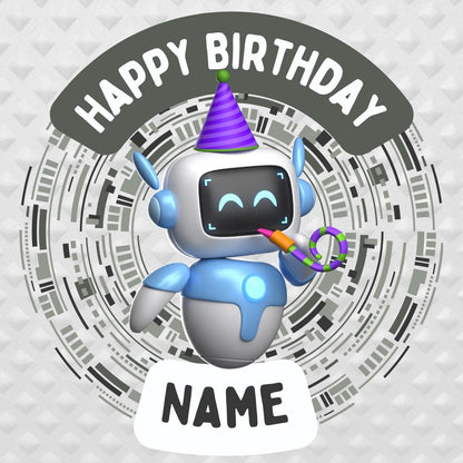 Robot Theme Birthday Cake Toppers Edible Circles Personalised Name and Age Matching Stickers Balloon Invitations Pack