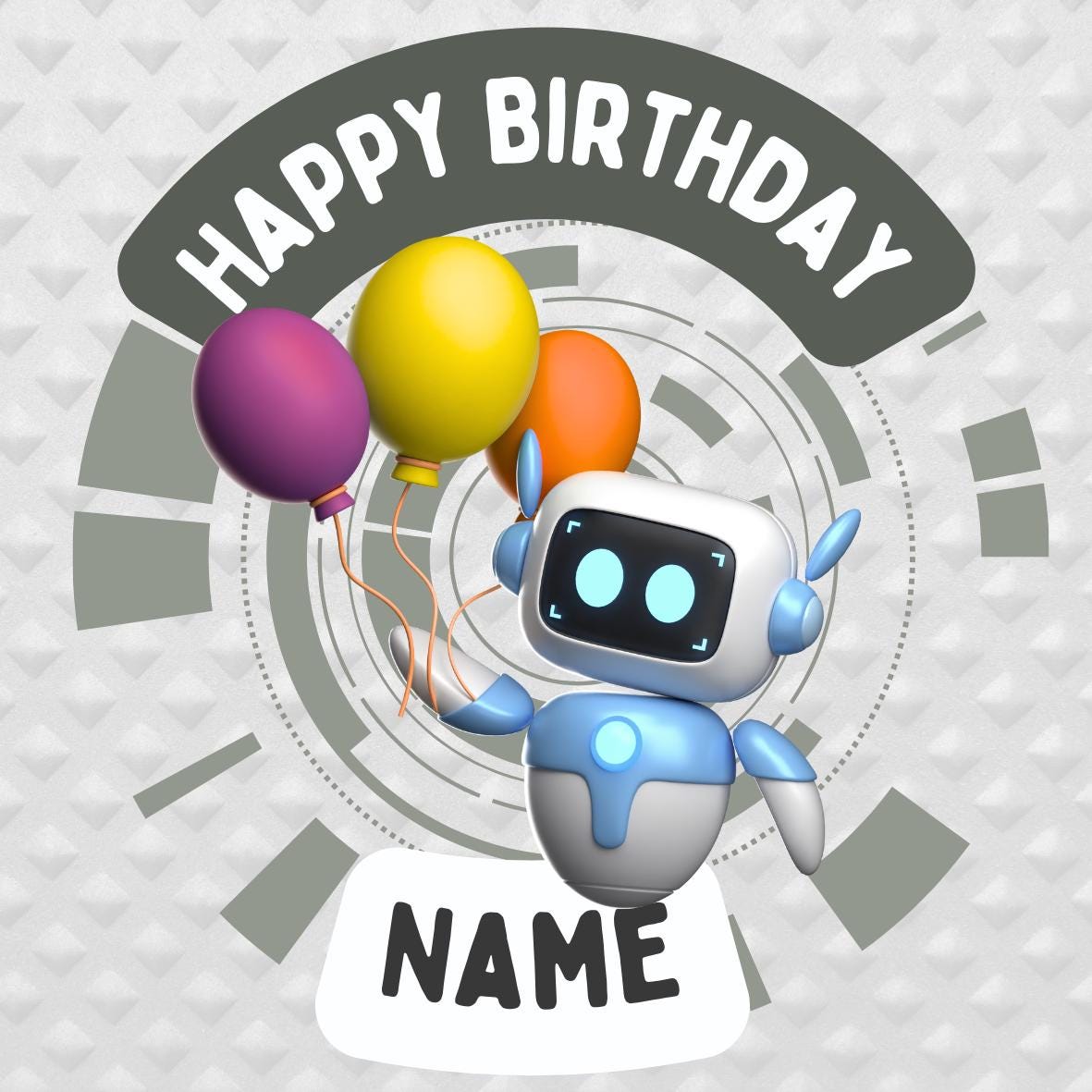 Robot Theme Birthday Cake Toppers Edible Circles Personalised Name and Age Matching Stickers Balloon Invitations Pack