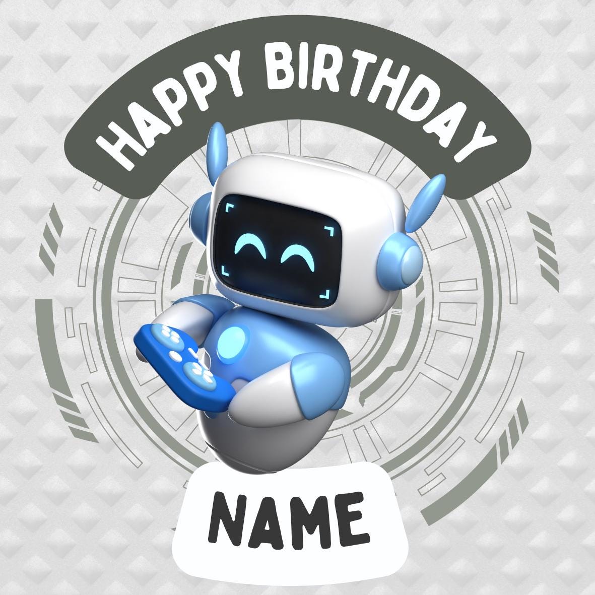 Robot Theme Birthday Cake Toppers Edible Circles Personalised Name and Age Matching Stickers Balloon Invitations Pack