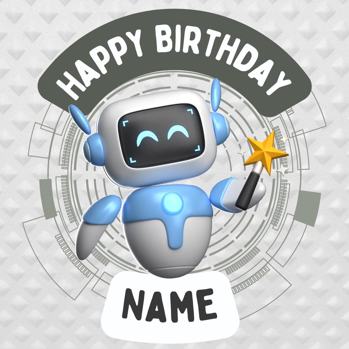 Robot Theme Birthday Cake Toppers Edible Circles Personalised Name and Age Matching Stickers Balloon Invitations Pack