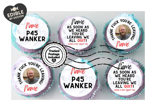 Rude Leaving Job New Job Edible Cake Toppers Personalised with Name and Photo of your choice! Matching Balloon option