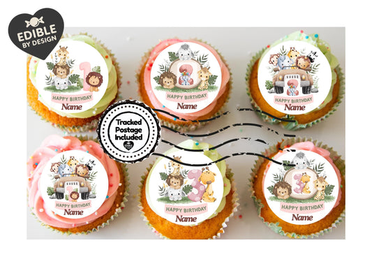 Safari Jungle Theme Personalised Birthday Cake Toppers matching Invitations Stickers Balloon Party Pack
