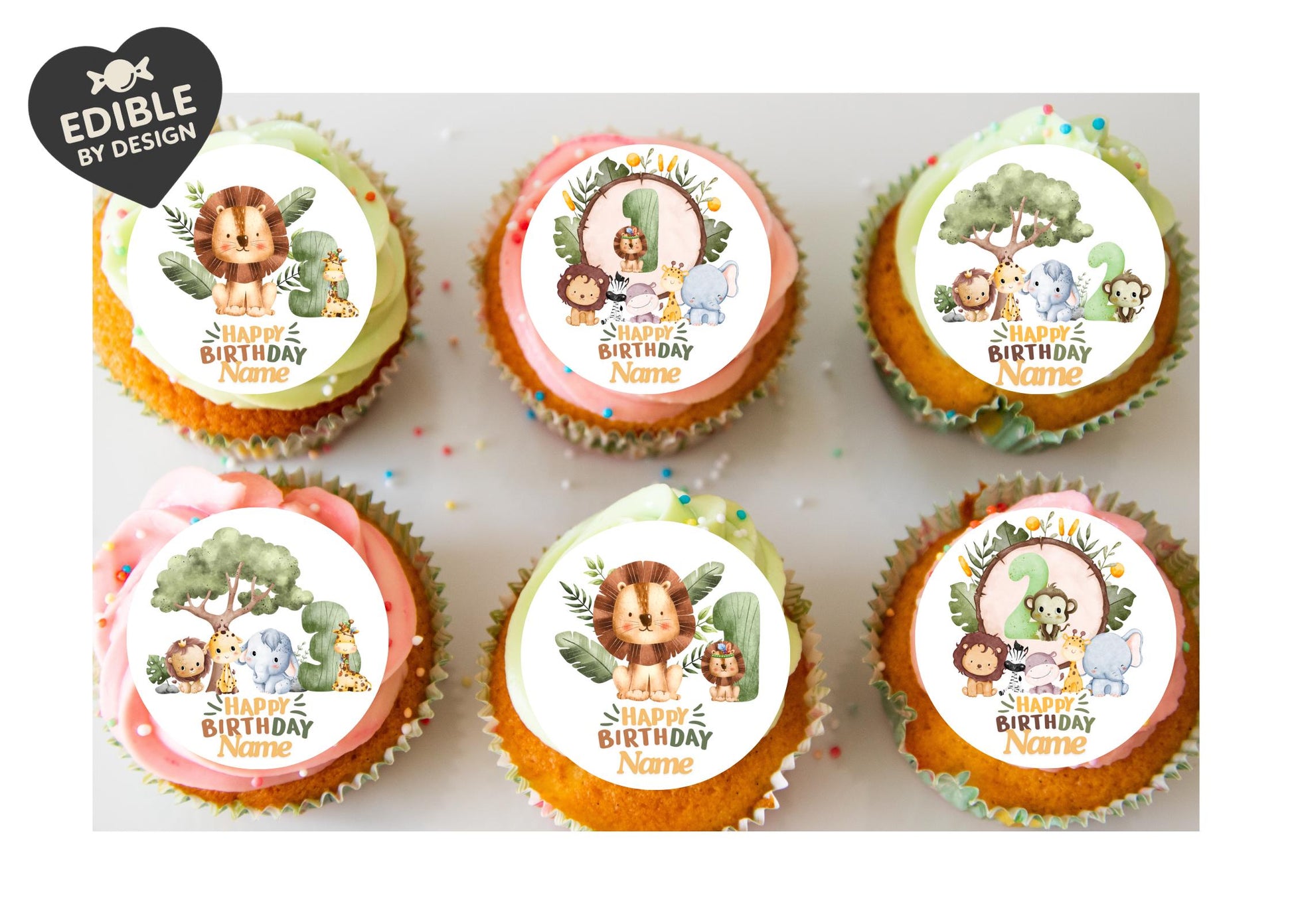 Safari Jungle Theme Personalised Birthday Cake Toppers matching Invitations Stickers Balloon Party Pack