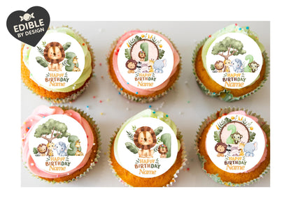 Safari Jungle Theme Personalised Birthday Cake Toppers matching Invitations Stickers Balloon Party Pack