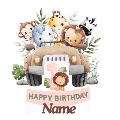 Safari Jungle Theme Personalised Birthday Cake Toppers matching Invitations Stickers Balloon Party Pack