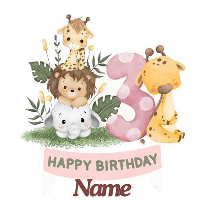 Safari Jungle Theme Personalised Birthday Cake Toppers matching Invitations Stickers Balloon Party Pack