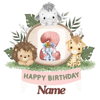 Safari Jungle Theme Personalised Birthday Cake Toppers matching Invitations Stickers Balloon Party Pack
