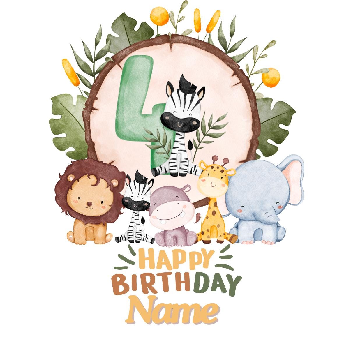 Safari Jungle Theme Personalised Birthday Cake Toppers matching Invitations Stickers Balloon Party Pack