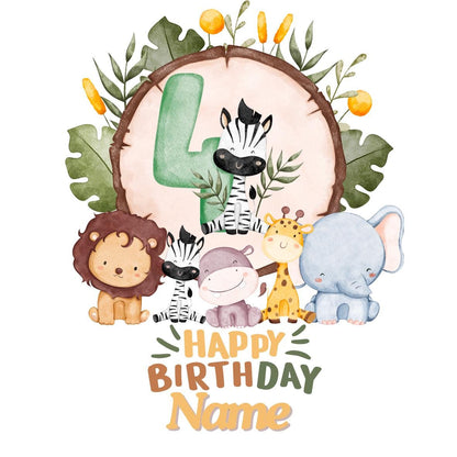 Safari Jungle Theme Personalised Birthday Cake Toppers matching Invitations Stickers Balloon Party Pack