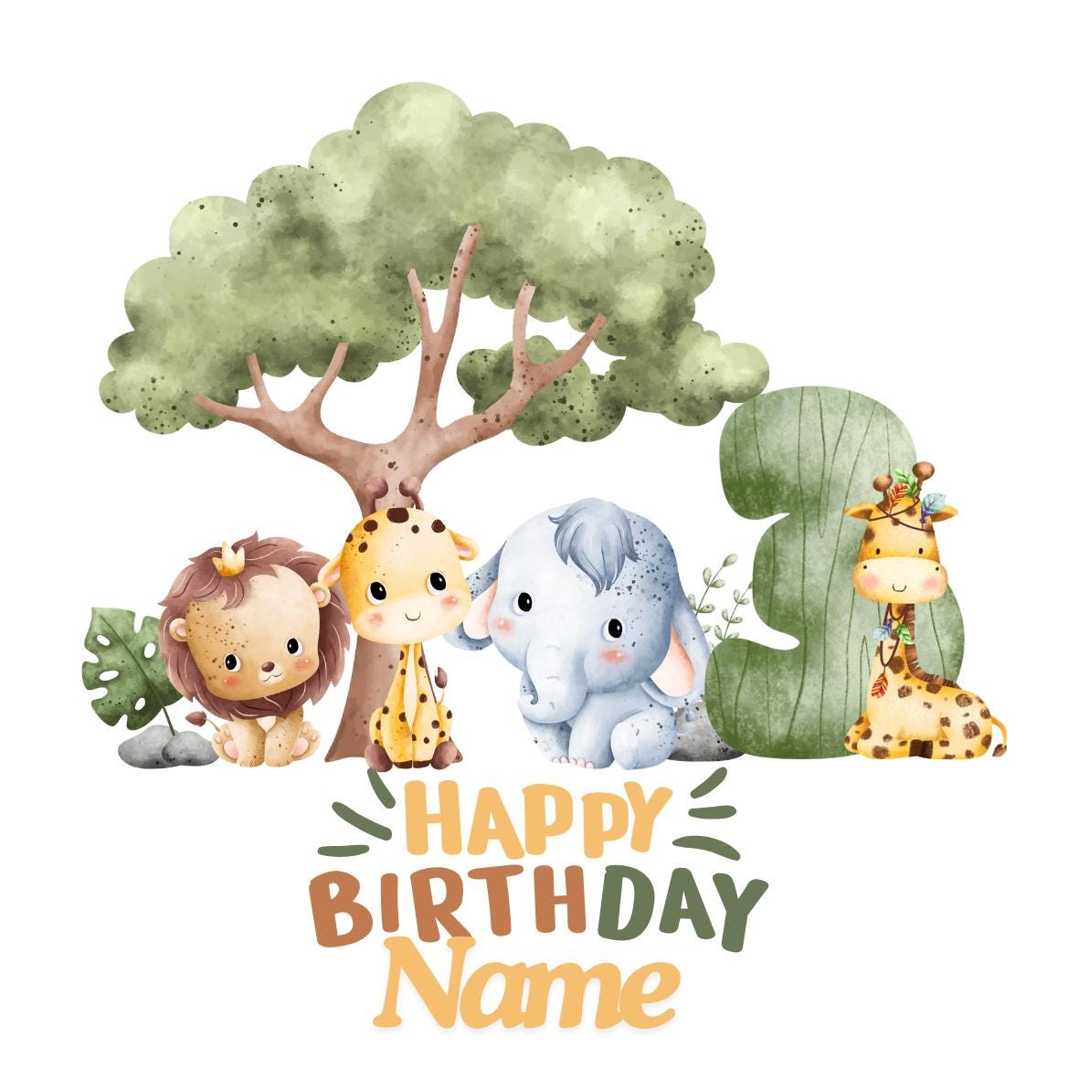 Safari Jungle Theme Personalised Birthday Cake Toppers matching Invitations Stickers Balloon Party Pack