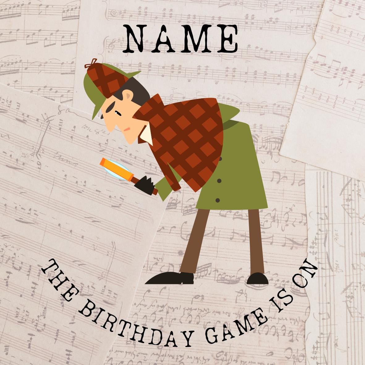 Sherlock Holmes Theme Personalised Birthday Cake Toppers matching Invitations Stickers Balloon Party Pack
