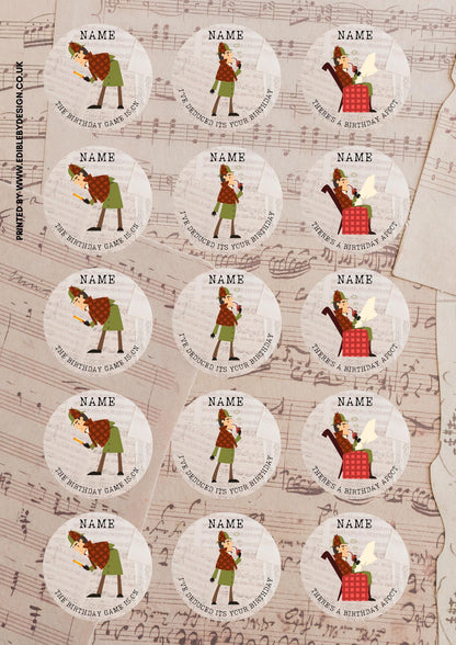 Sherlock Holmes Theme Personalised Birthday Cake Toppers matching Invitations Stickers Balloon Party Pack
