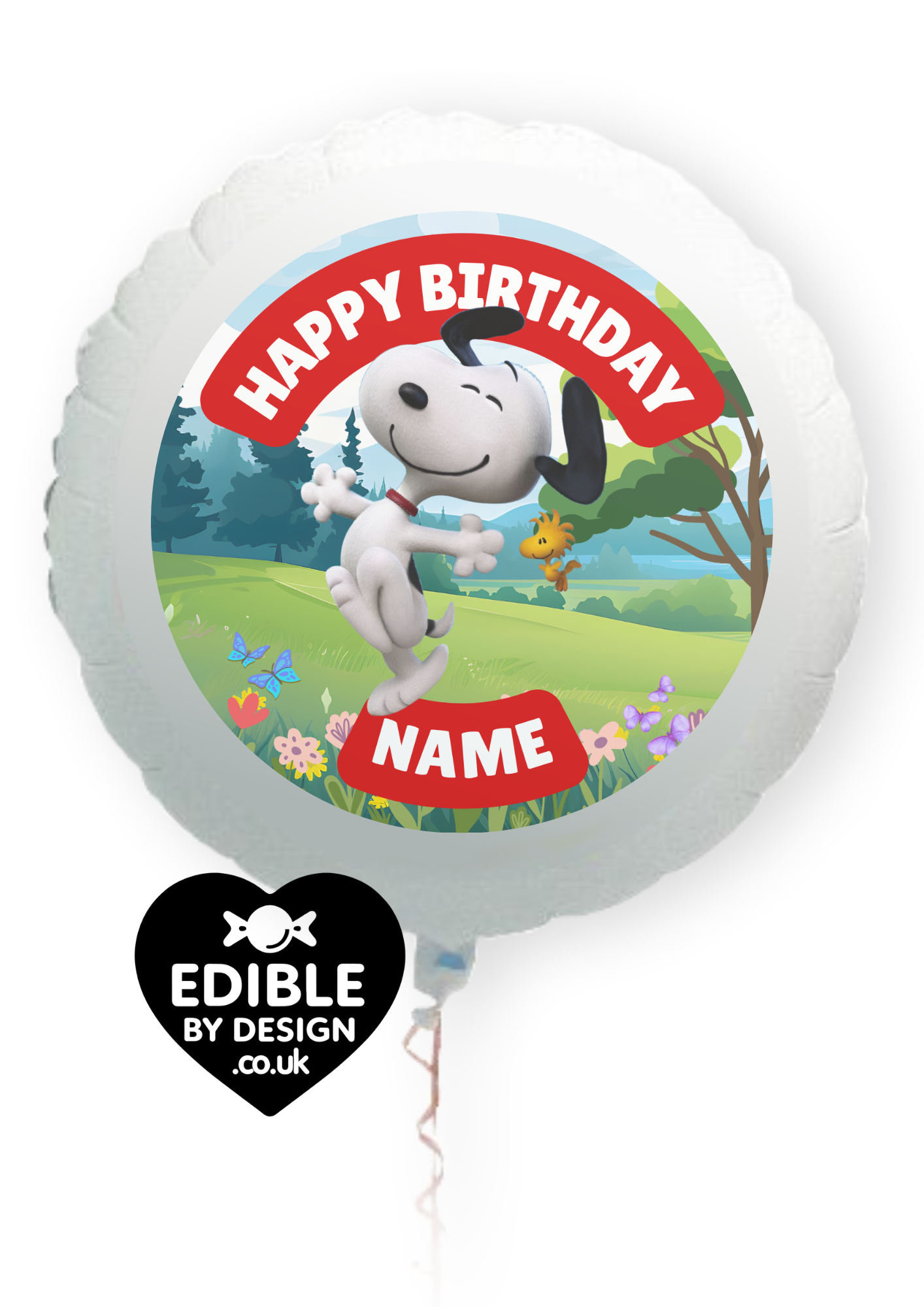 Snoopy Theme Birthday Cake Toppers Edible Circles Personalised Name and Age Matching Stickers Balloon Invitations Pack
