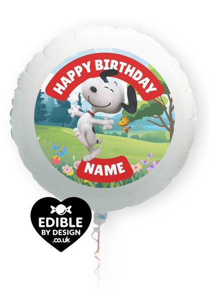 Snoopy Theme Birthday Cake Toppers Edible Circles Personalised Name and Age Matching Stickers Balloon Invitations Pack