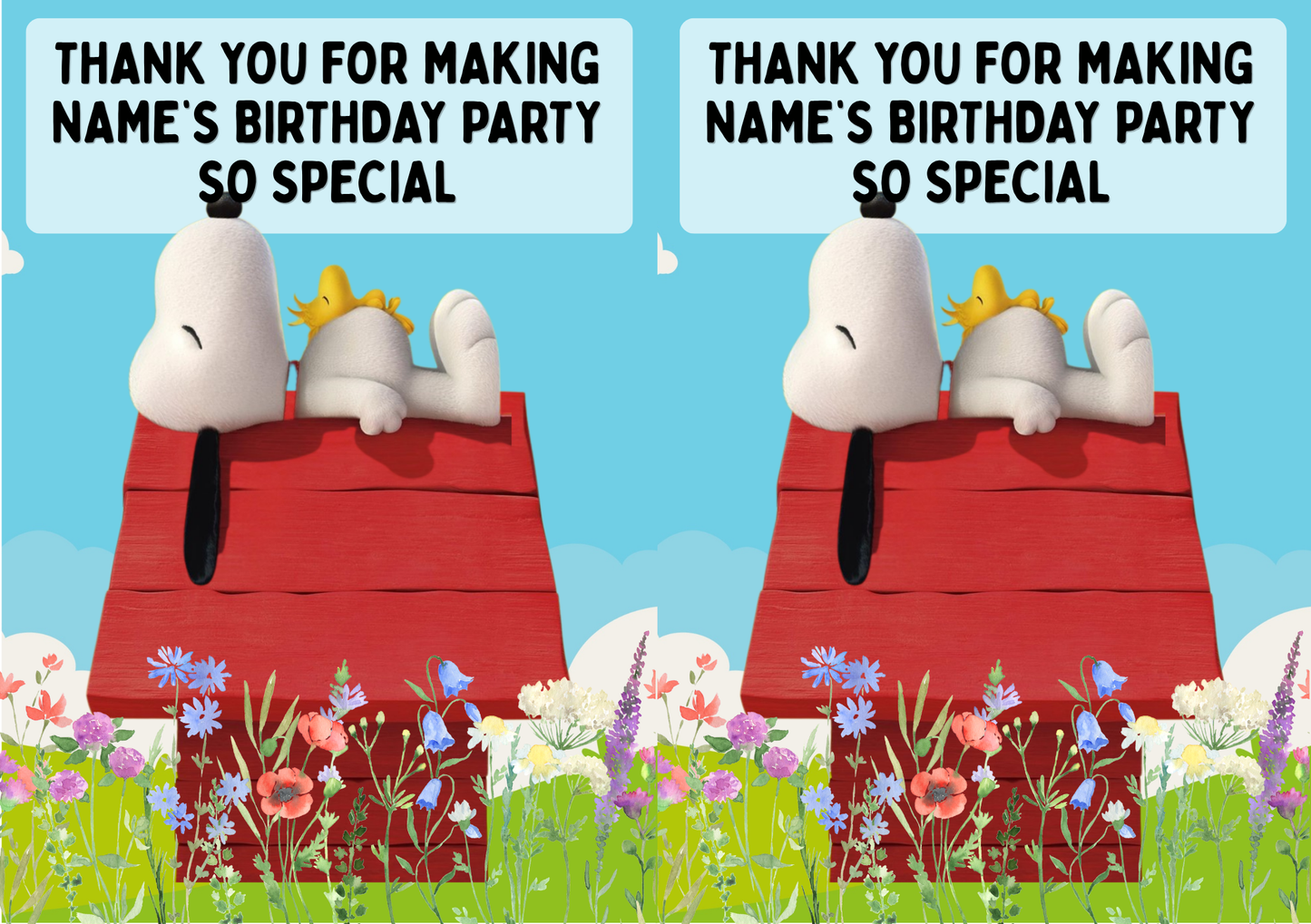 Snoopy Theme Birthday Cake Toppers Edible Circles Personalised Name and Age Matching Stickers Balloon Invitations Pack