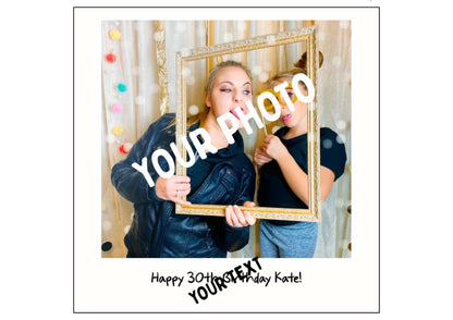 Square Edible Polaroid Style Photo Cake on Icing or Wafer