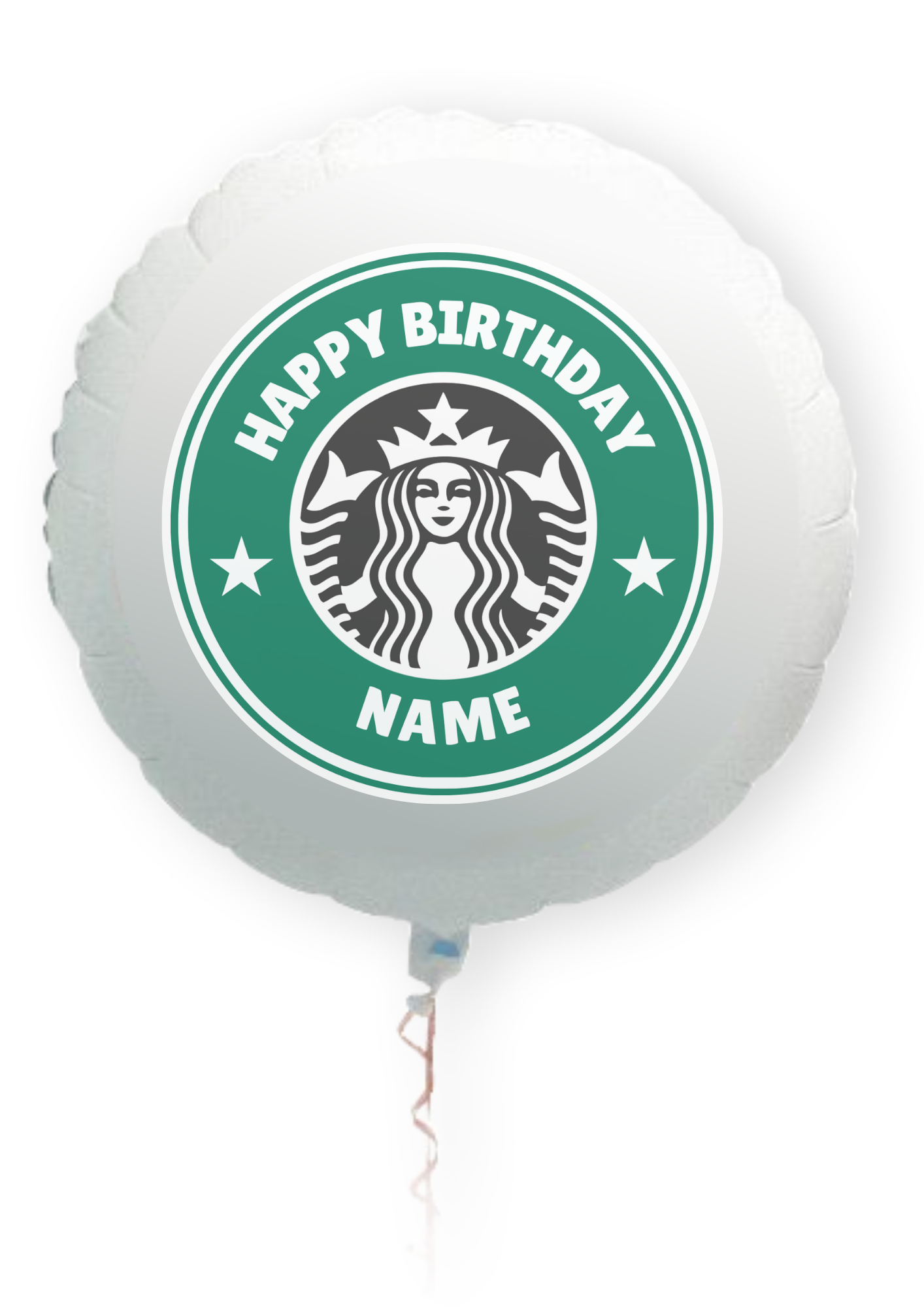 Inspired by Starbucks Logo Birthday Cake Toppers Edible Circles Personalised Name and Age Matching Stickers Balloon Invitations Pack