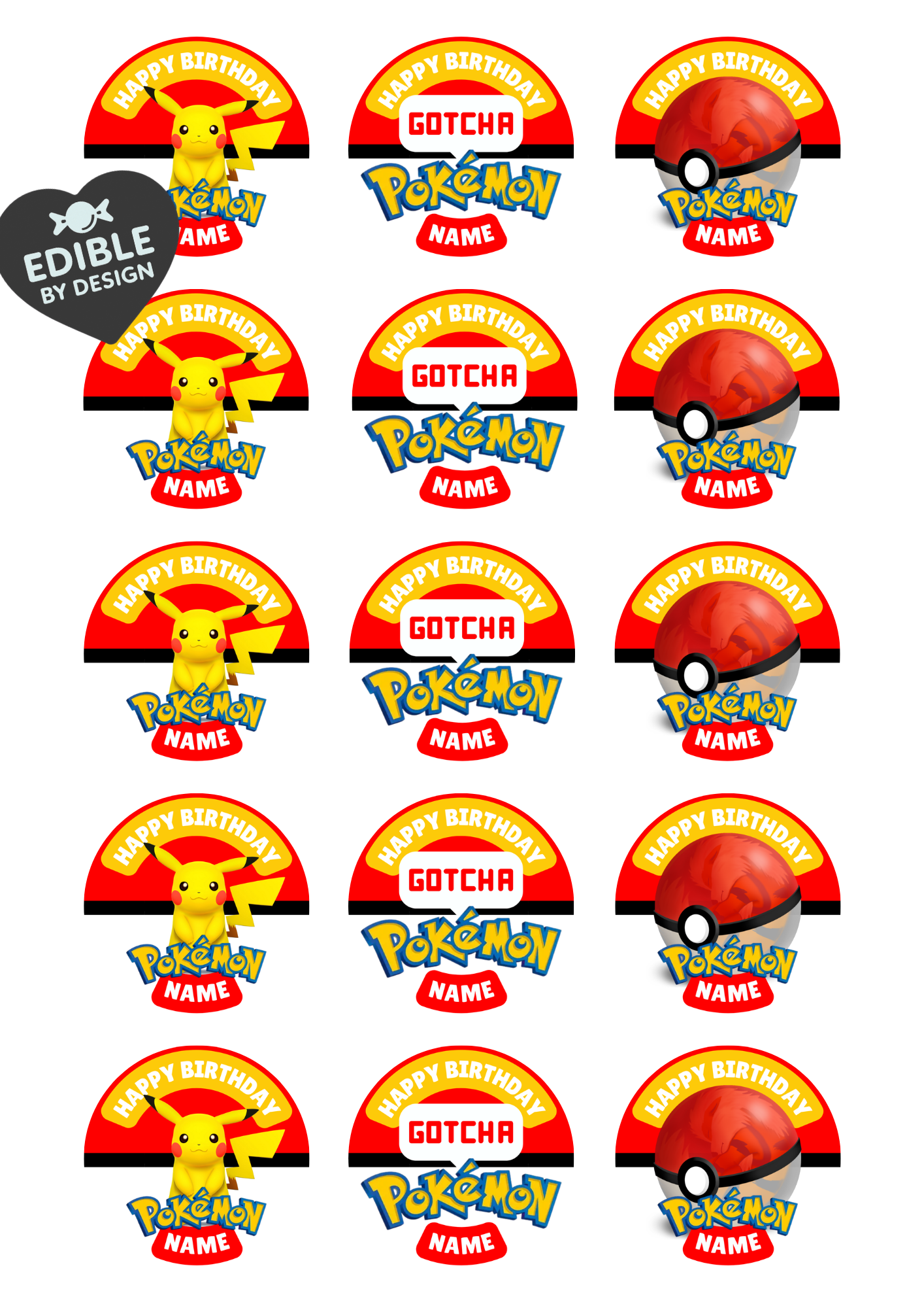Pokémon Theme Birthday Cake Toppers Edible Circles Personalised Name and Age Matching Stickers Balloon Invitations Pack