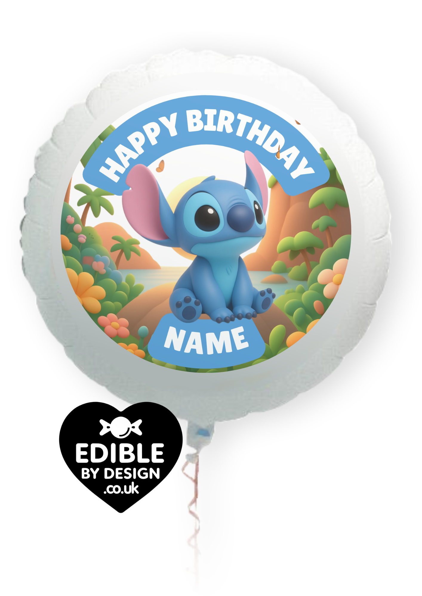 Stitch Theme Birthday Cake Toppers Edible Circles Personalised Name and Age Matching Stickers Balloon Invitations Pack