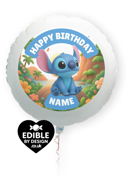 Stitch Theme Birthday Cake Toppers Edible Circles Personalised Name and Age Matching Stickers Balloon Invitations Pack
