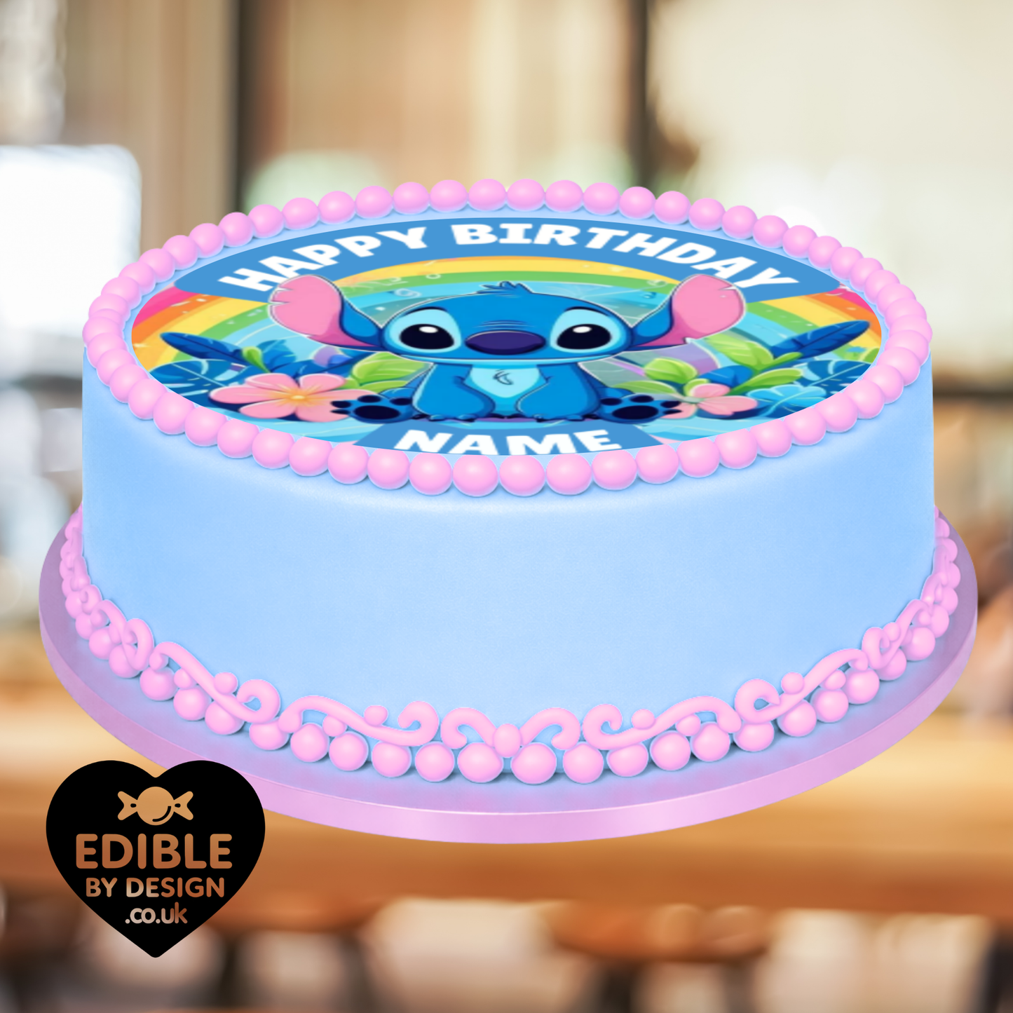 Stitch Theme Birthday Cake Toppers Edible Circles Personalised Name and Age Matching Stickers Balloon Invitations Pack