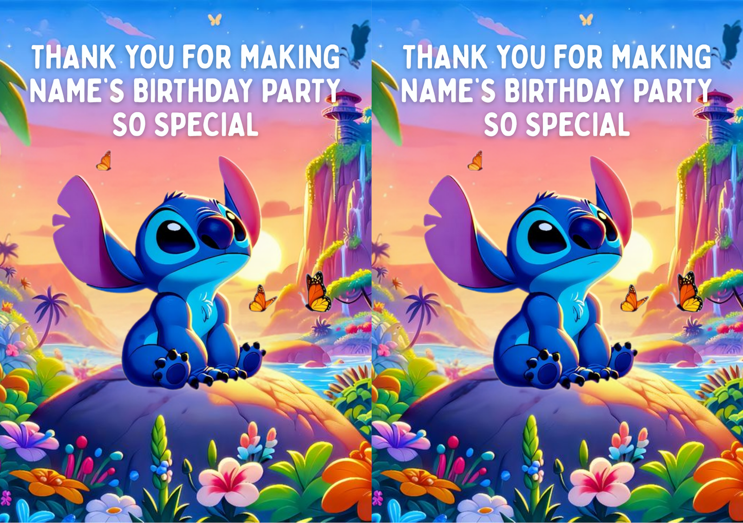 Stitch Theme Birthday Cake Toppers Edible Circles Personalised Name and Age Matching Stickers Balloon Invitations Pack
