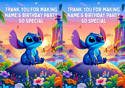 Stitch Theme Birthday Cake Toppers Edible Circles Personalised Name and Age Matching Stickers Balloon Invitations Pack