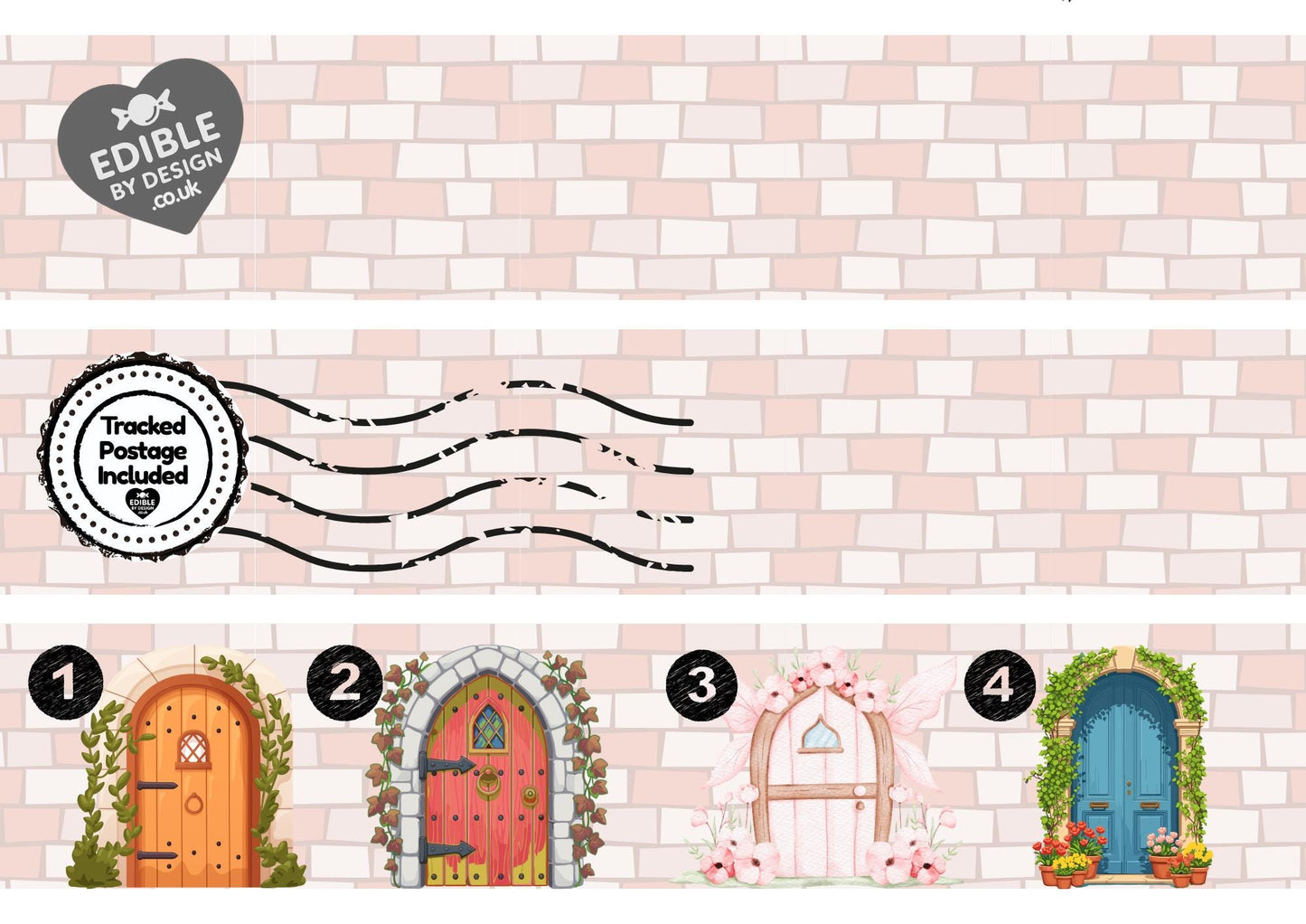 Stone Castle Wall Fairy Door Ribbon Border Edging for Cake: Edible Party Decoration on Icing Sheet