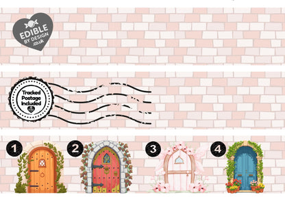 Stone Castle Wall Fairy Door Ribbon Border Edging for Cake: Edible Party Decoration on Icing Sheet