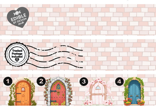 Stone Castle Wall Fairy Door Ribbon Border Edging for Cake: Edible Party Decoration on Icing Sheet