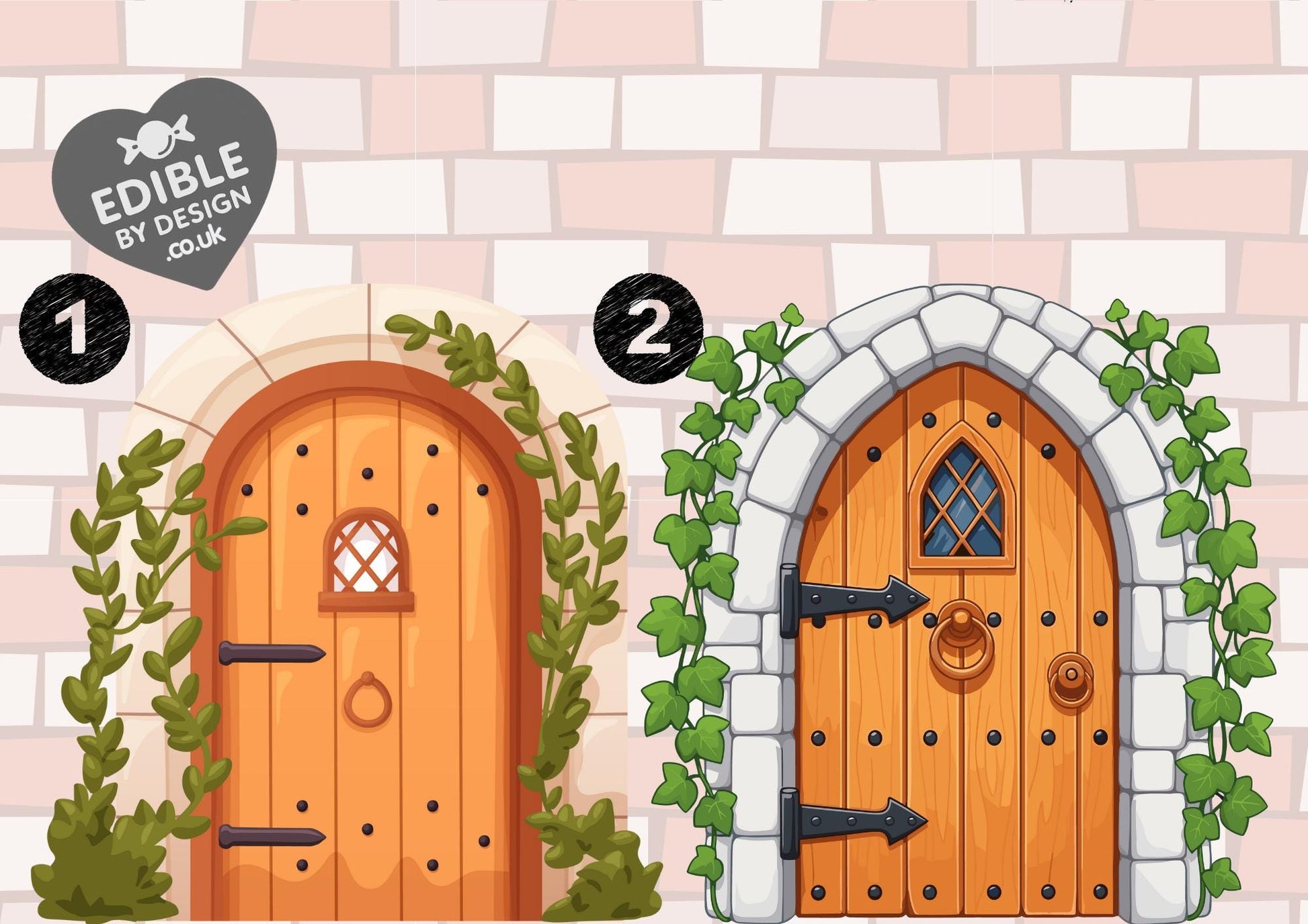 Stone Castle Wall Fairy Door Ribbon Border Edging for Cake: Edible Party Decoration on Icing Sheet
