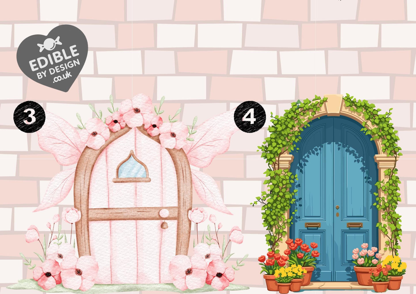 Stone Castle Wall Fairy Door Ribbon Border Edging for Cake: Edible Party Decoration on Icing Sheet