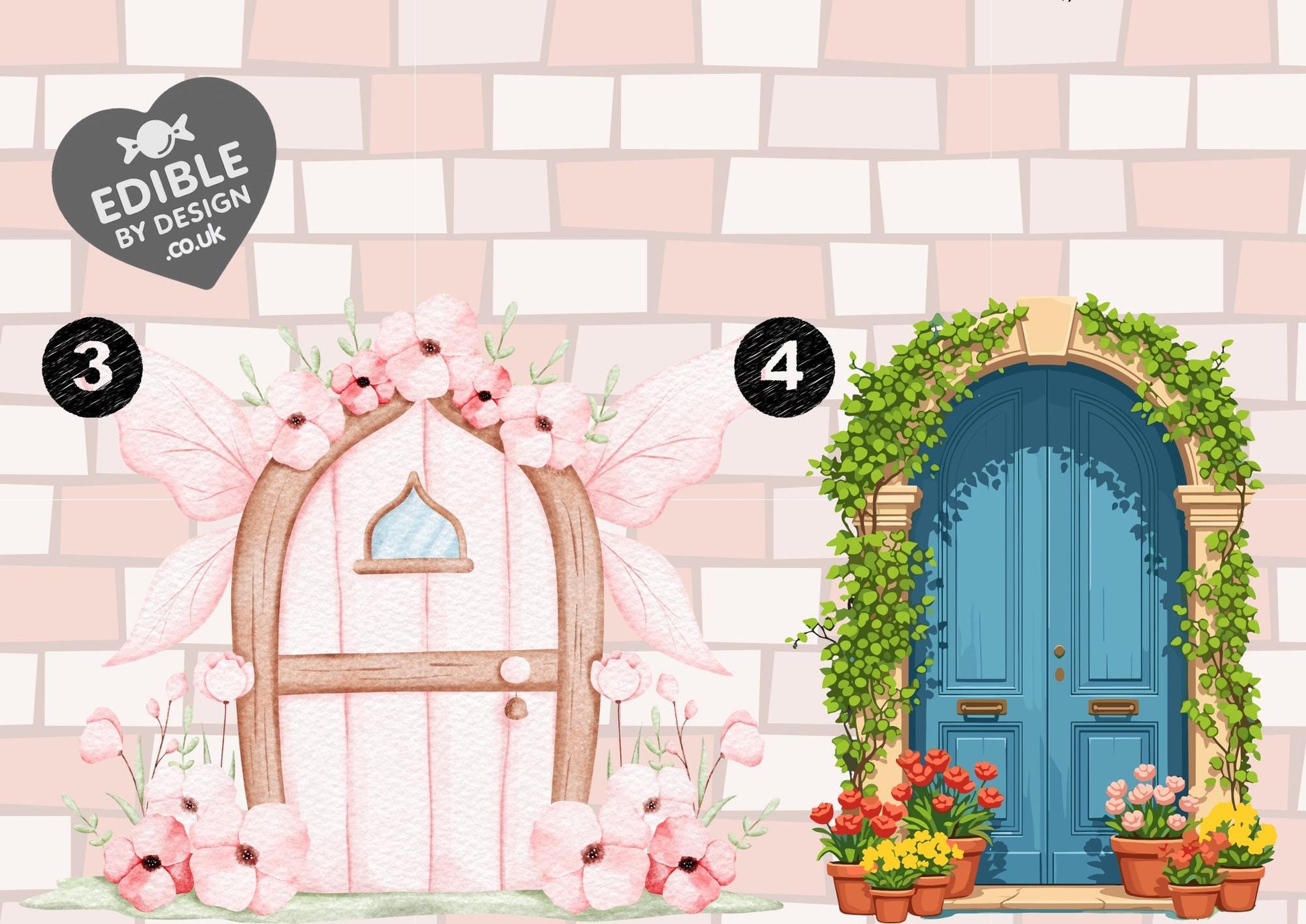 Stone Castle Wall Fairy Door Ribbon Border Edging for Cake: Edible Party Decoration on Icing Sheet