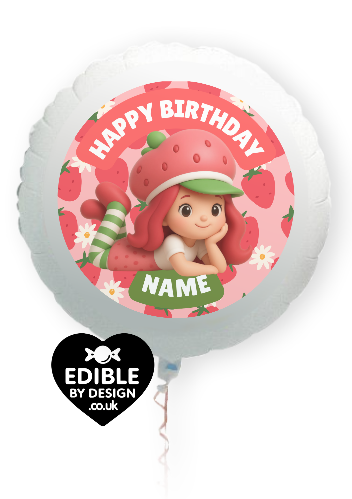 Strawberry Shortcake Inspired Theme Birthday Cake Toppers Edible Circles Personalised Name and Age Matching Stickers Balloon Invitations Pack