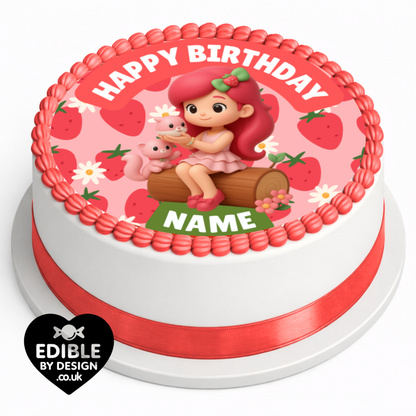 Strawberry Shortcake Inspired Theme Birthday Cake Toppers Edible Circles Personalised Name and Age Matching Stickers Balloon Invitations Pack