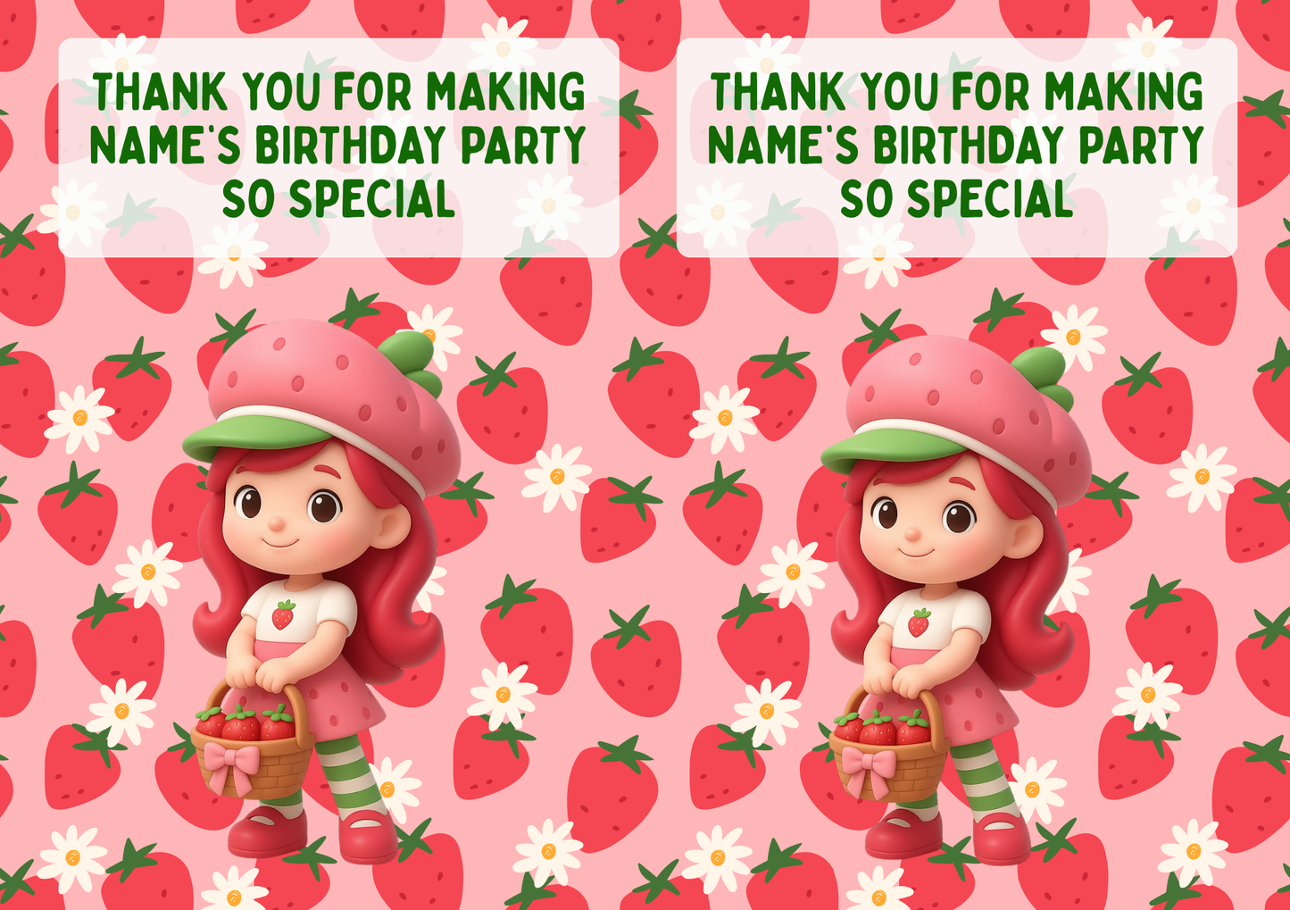 Strawberry Shortcake Inspired Theme Birthday Cake Toppers Edible Circles Personalised Name and Age Matching Stickers Balloon Invitations Pack