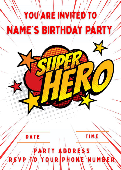 Super Hero Theme Birthday Cake Toppers Edible Circles matching Invitations Stickers Balloon Party Pack