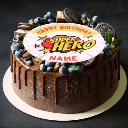 Super Hero Theme Birthday Cake Toppers Edible Circles matching Invitations Stickers Balloon Party Pack