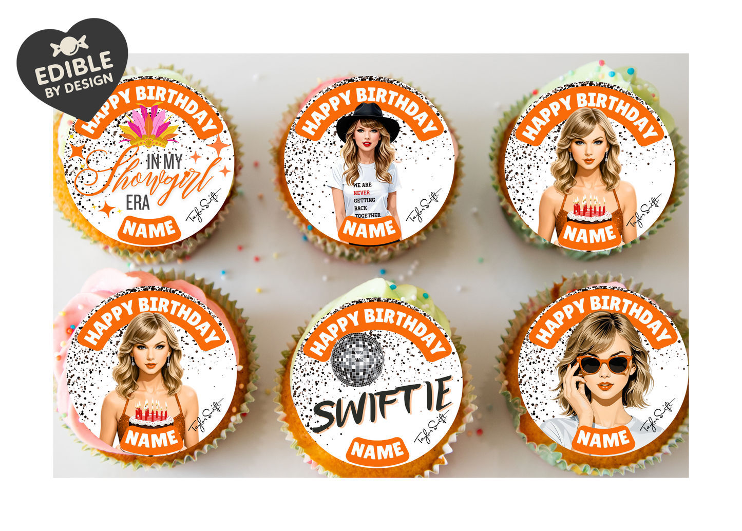 Taylor Swift Swiftie Theme Birthday Cake Toppers Edible Circles Personalised Name and Age Matching Stickers Balloon Invitations Pack